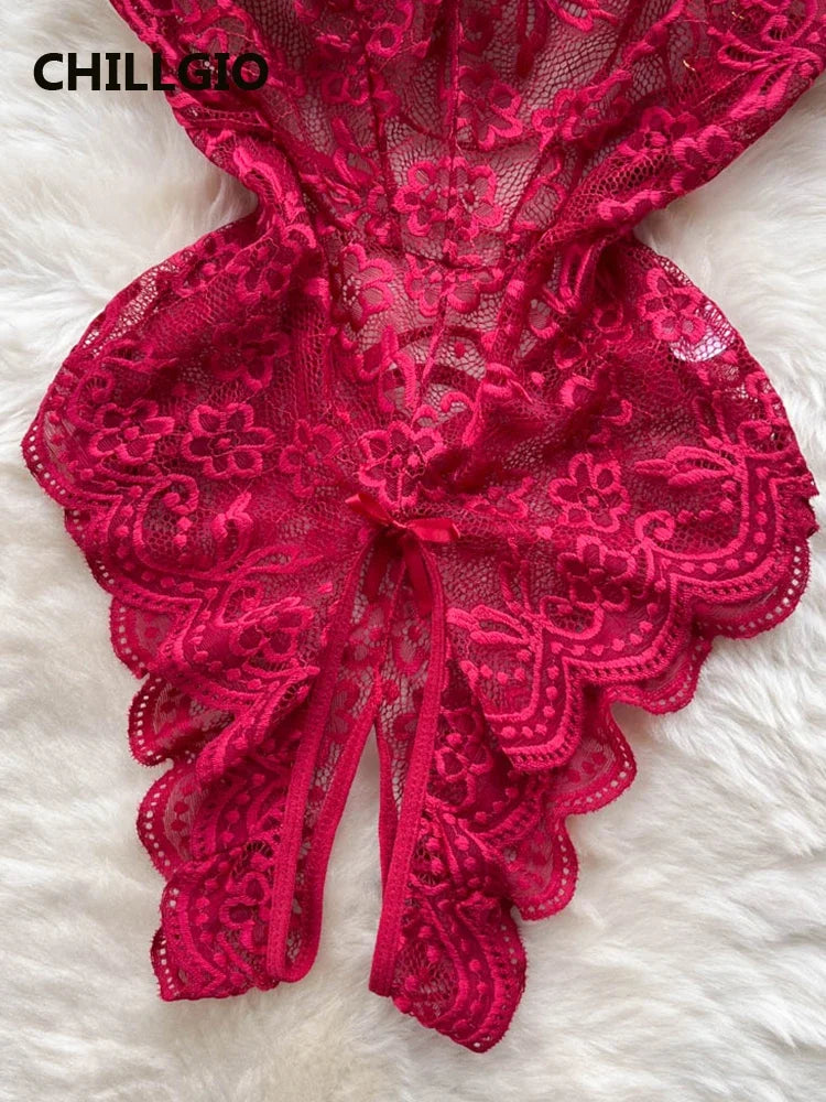 Sexy Floral Lace Strappy Rompers Women Transparent Erotic Tight Combination Catsuits Club One Piece Backless Bodysuits