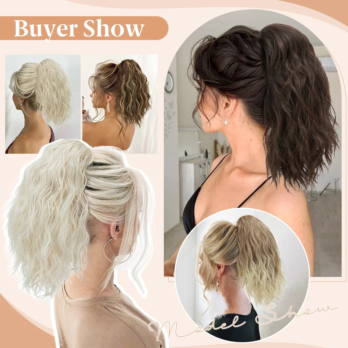 Synthetic Curly Claw Clip In Ponytail Blonde Brown Short Hairpiece 13" Fake Hair False Pigtail Hair Extensions