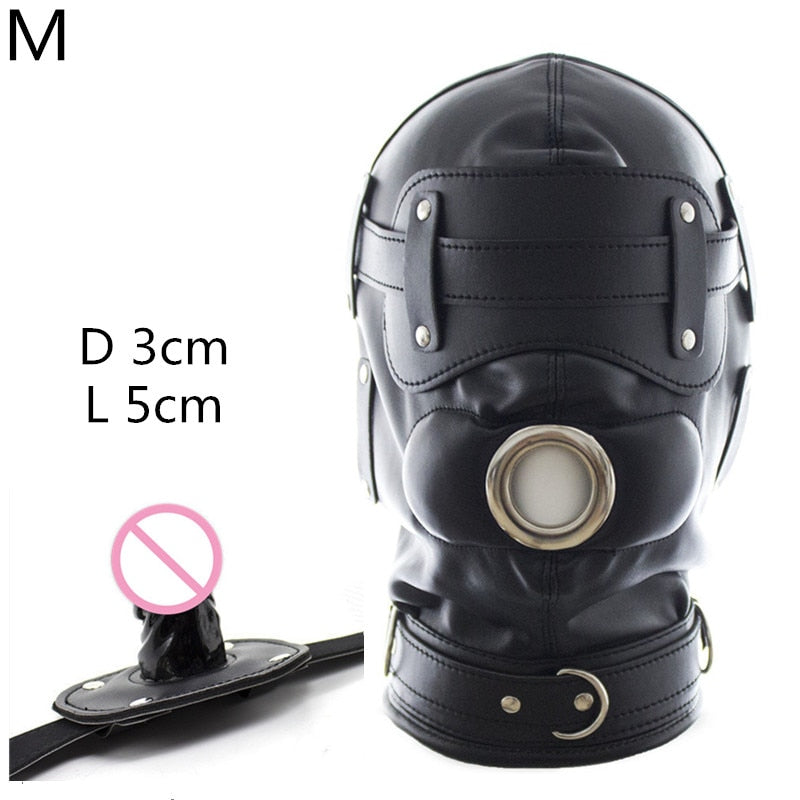 SM Leather Padded Hood Blindfold With Lock Head Harness Mask Fetish Slave BDSM Bondage Erotic Sex Toy Couples Cosplay Party Mask