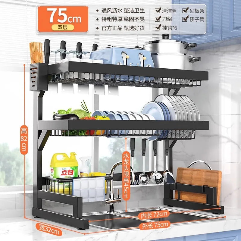 NEW Arrivals 2 Layer Kitchen Sink Dish Drying Rack Over The Sink Utensil Chopsticks Stainless Steel Storage Holder Countertop Cutting Board Holder Organizer Kitchen Accessories