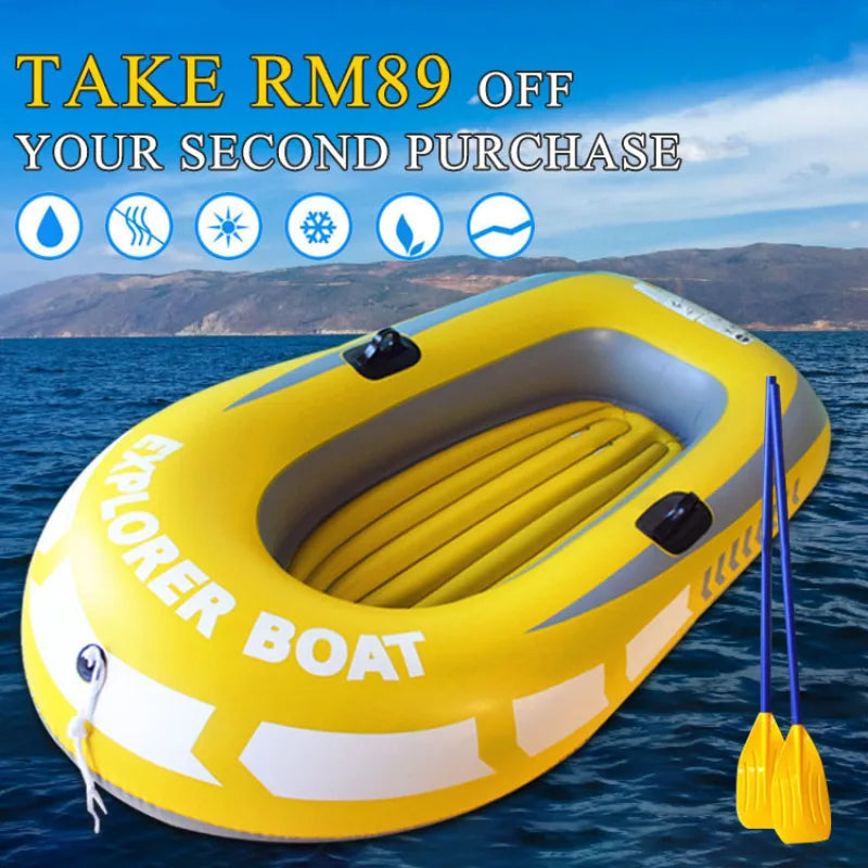 Two Person Top Quality Inflatable Fishing Boat + Paddles Set Rubber Dinghy PVC Kayak Thickened Rafting Boat for Sea Beach Summer Water Sports Supplies