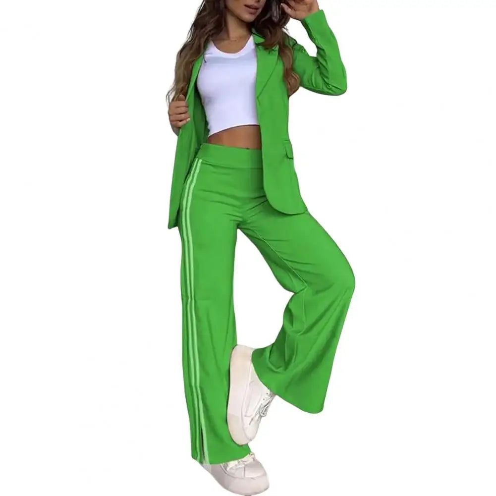 2 PCS Set S-3XL UK Size 5 Colors Women's Blazer Formal Coat Pants Set Autumn Winter Long Sleeves Jacket Loose Striped Wide Leg Casual Suit Outfit Girls Ladies Fashion Apparel Supplies