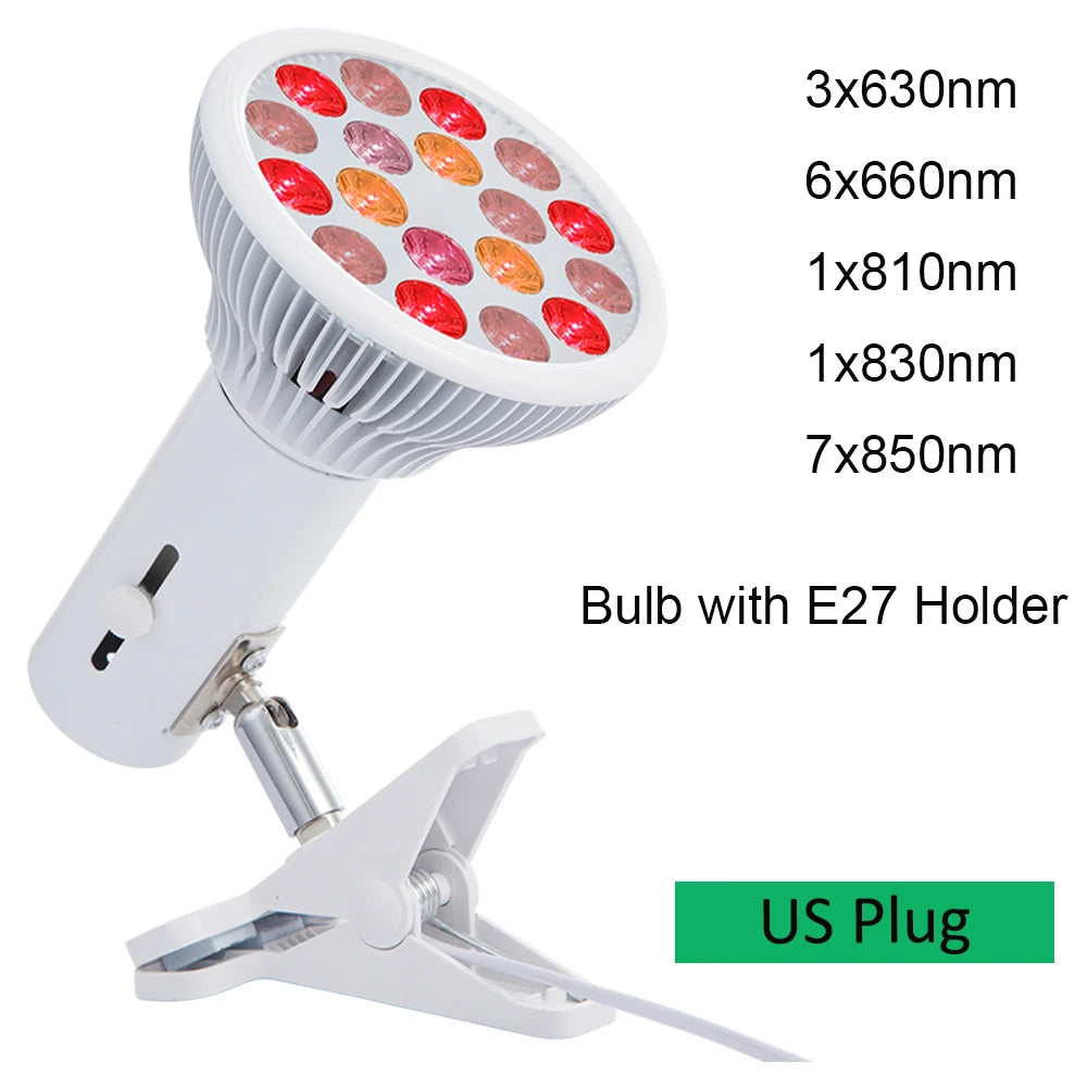54W Red LED Light Therapy Bulb 630nm 660nm 810nm 830nm 850nm Infrared Light Bulb E27 Red Light Women Skin Care Supplies