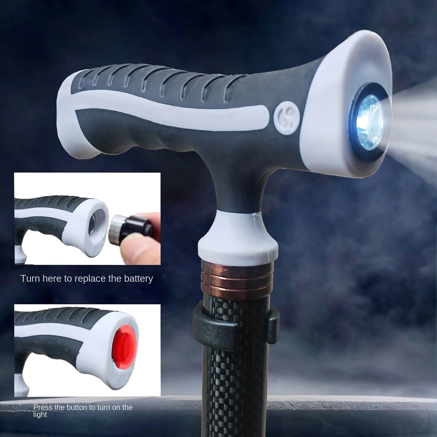 Ultra-Light Retractable Carbon Fiber with Lamp Handle Night Hiking Booster Walking Anti-Slip Breaking Four-Legged Stable Armrest Stick Column Stick Device
