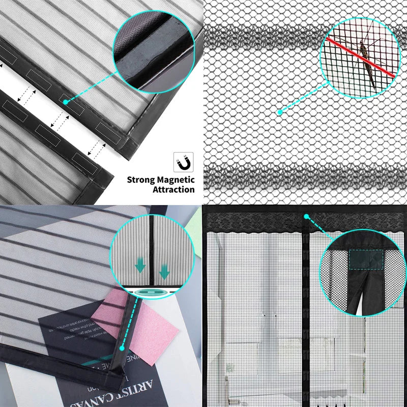 NEW Arrivals 80CMx210Cm - 2Mx240CM White/Gray/Black Color Magnetic Mosquito Net Tool-Free Summer Anti Bug Fly Door Curtains Mesh Automatic Closing Door Screen Kitchen Anti Bug Fly Door Screen