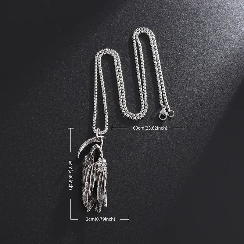 26 Types Gothic Hell\'s Grim Reaper Scythe Pendant Mystical Demon Skull Necklace Men\'s Motorcycle Punk Rock Halloween Jewelry