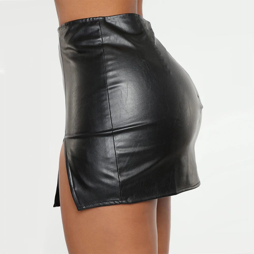 NEW S-2XL UK Plus Size Sexy Black Mini Skirts Women Sexy PU Skirts Zipper Leather Asymmetrical Skirt