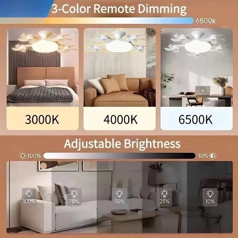 3/4 Heads Remote Control Drone Design Silent Ceiling Fan Light E27 Base Remote Controlled Dimmable 3 Color LED Ceiling Fanlight for Living Room Bedroom Home Hotels Office Air Cooling Supplies