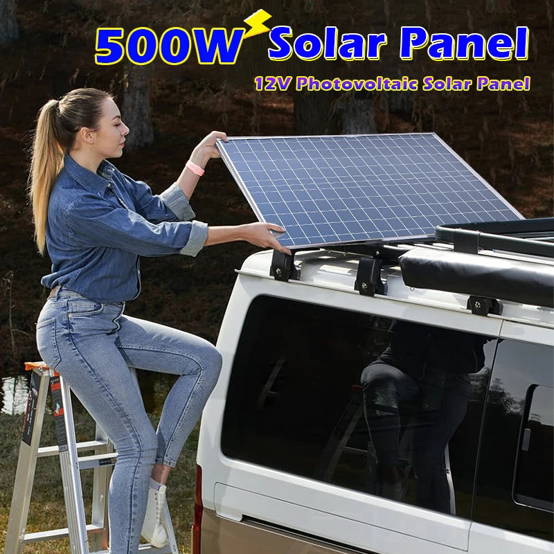 1000W 12V Photovoltaic Solar Panel Power Bank Kit Fast Battery Charger 20W/H 100A Controller Solar Plate for Home Camping RV Car