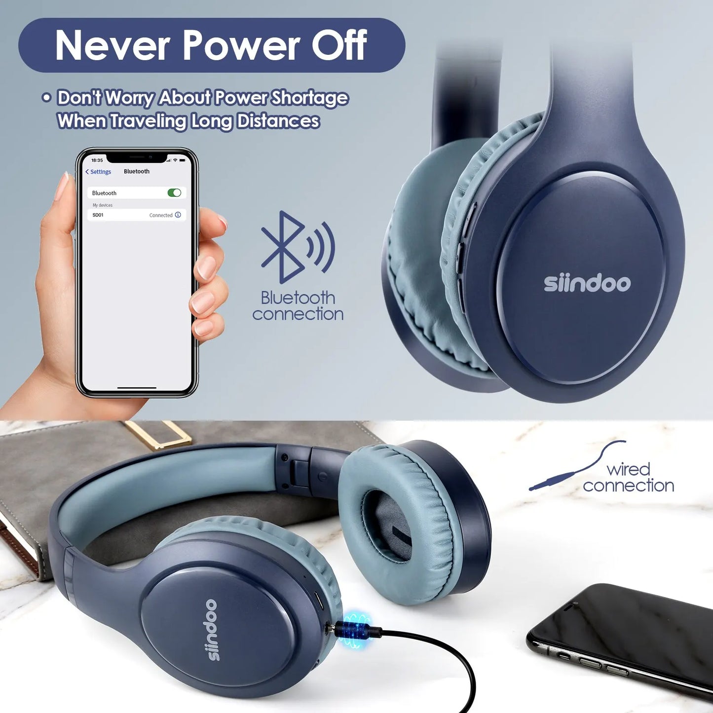 Wireless Bluetooth Headphones Pink&Blue Foldable Stereo Earphones Super Bass Noise Cancelling Mic For Laptop TV