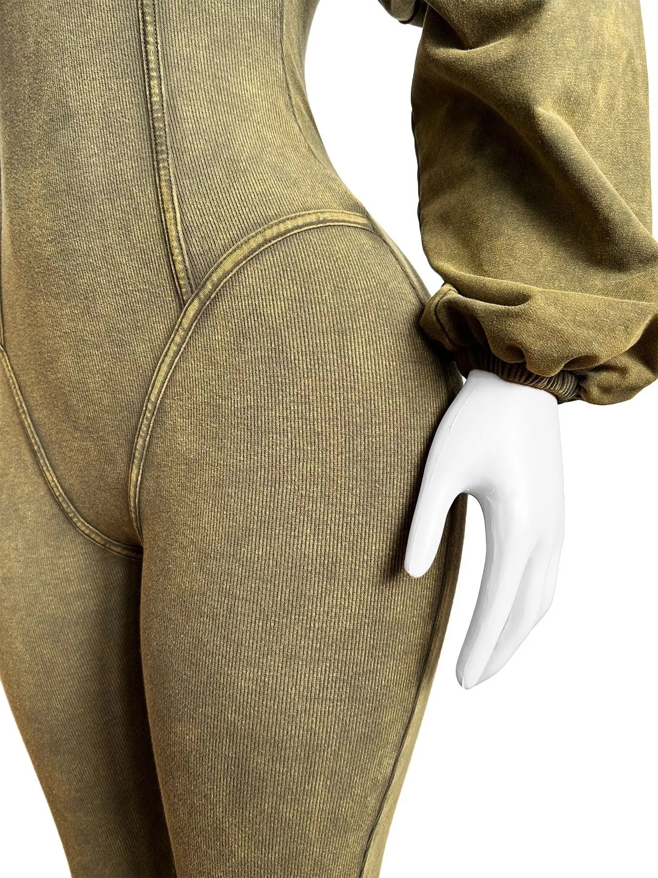 NEW S-XL UK Size 5 Colors Washed Distressed Jumpsuit Women Ribbed V-Neck Solid Skinny Long Sleeve Fall Casual Trend Simple Activity Streetwear