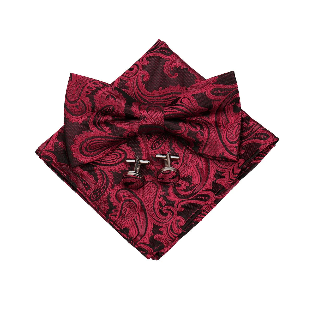 3 PCS Set 55 Colors Luxury Paisley Bowtie Suit Man Bow Tie Pocket Square Cufflinks Wedding Bowknot Accessories Butterfly Neckwear Adjustable Adult Ties