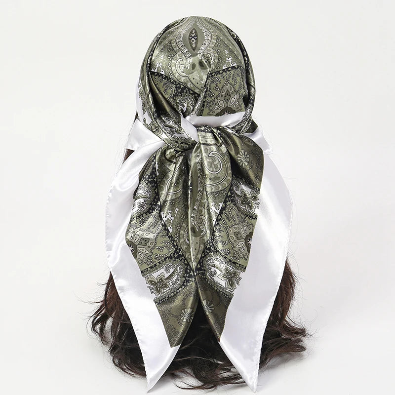 New 90x90cm 18 Colors Silk Shawl Satin Square Scarf For Women Paisley Neckerchief Female New Headband Hair Bands Print Foulard Hijab Wraps Bandana Women Apparel Accessories