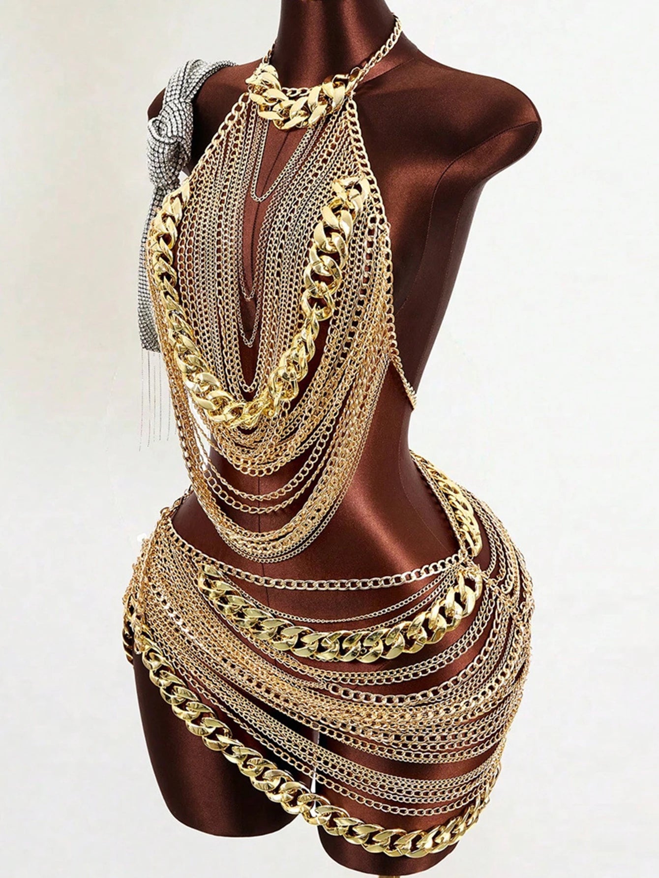 Just Arrived Silver/Golden Color Sexy See Through Metal Chain Summer Luxury Mini Dress Women Night Clubwear Birthday Wedding Evening Party Dress Sets Backless Beach Party Short Dress