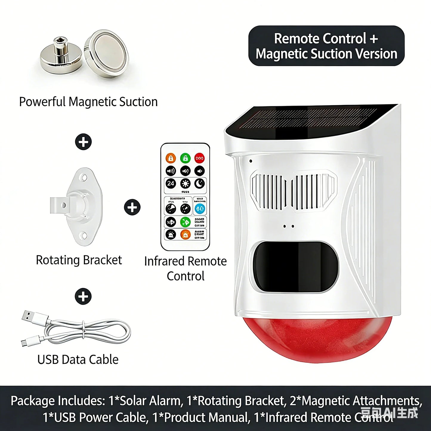 NEW Arrivals Solar Strobe Alarm Light with Motion Sensor Siren and Remote Control Outdoor Alarm Siren with Remote Controller 120db Sound Security Siren Light Home Villa Shops Security Supplies