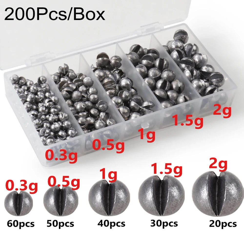100-500 PCS Set Split Shot Alloy Fishing Weights 0.06g-5g Removable Clip On Sinkers Portable Box Freshwater Saltwater Fishing Tackle Sea River Lake Fishing Tool Sets