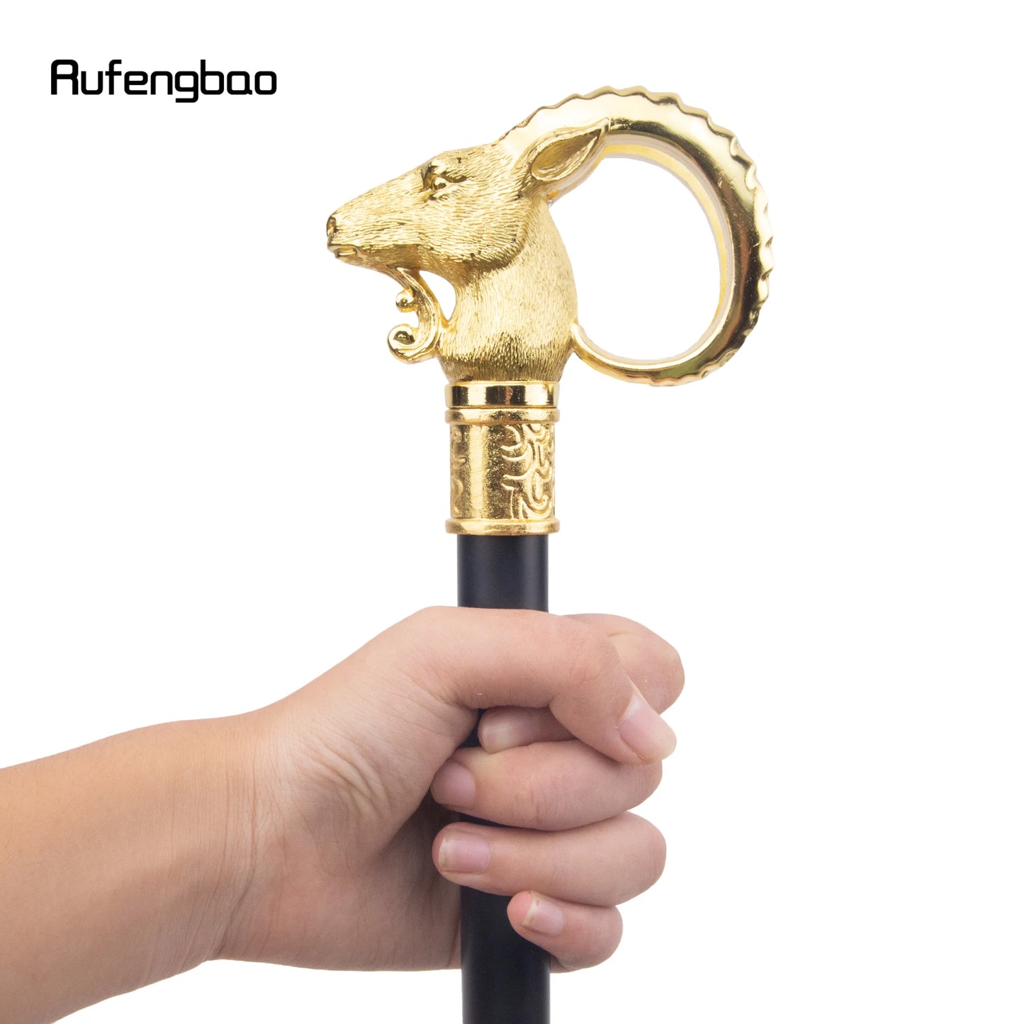 Golden Goat Sheep Animal Single Joint Illuminati's Master Walking Stick with Hidden Plate Self Defense Fashion Cane Cosplay Crosier Stick 91cm for Secret Society Bohemian Ceremony Ritual Events