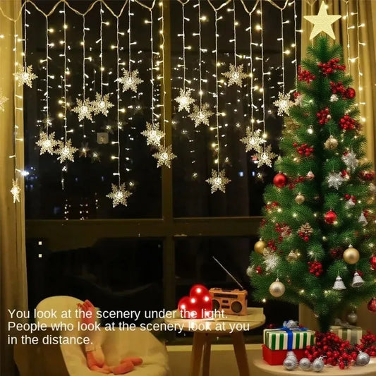 NEW 5 Colors 220V Snowflakes  Curtain Garland on The Window Fairy Lights New Year Garland Festoon Led Lights String Christmas Decor