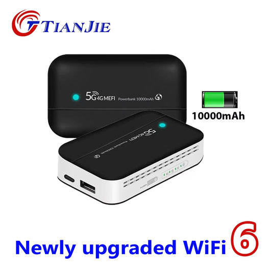 5G Modem WI-FI Sim Card Unlocked 4G LTE Wireless OEM WI-FI 6 Router 10000mAh Outdoor Travel Camping Beach Signal Booster Strong Fast Network Internet Connection Access Mini Pocket 10 User Router