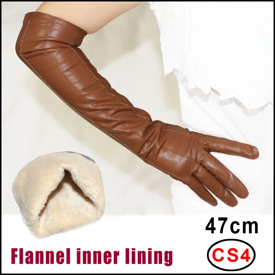 NEW Arrivals  Genuine Real Leather Gloves 100% Sheepskin Long Gloves Women's Winter Warm Fleece Lining Over Elbow Arm Sleeves Color Ladies Fashion Apparel Accessories