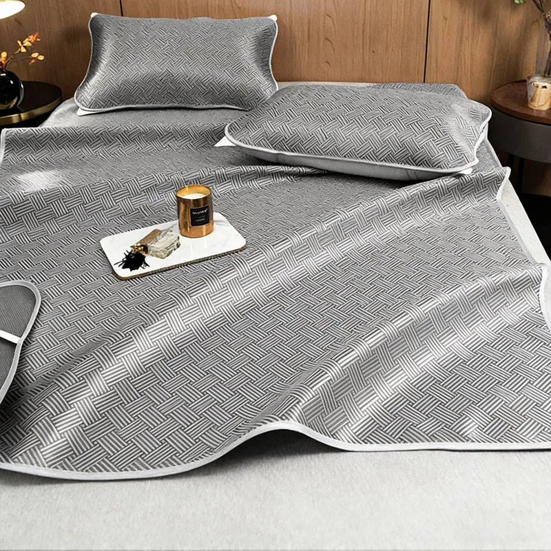 3 PCS Set 5 Colors Summer NEW Breathable Cooling Sheet Set Antibacterial Skin-Friendly Sleeping Mat Pillowcase Comfortable Air Condition Mattress Home Bedroom Bedding Supplies