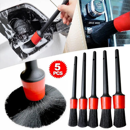 5 PCS Set Car Cleaning Brush Kit Auto Detail Brushes Dust Brushes For Car Interior Detailing Brush Set Wheel Rims Clean Brush Tools Cars Cleaning Accessories