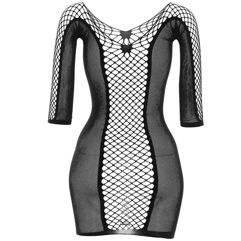 Women Sheer Mesh Long Sleeve Beach Cover Up, Sexy See-Through Fishnet Dress, Solid Bodycon  For Summer Beach Party