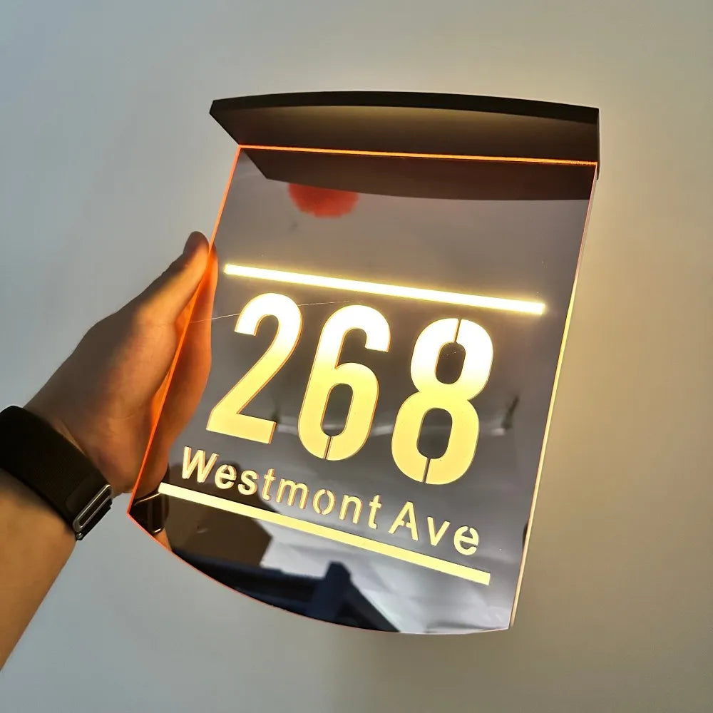 Customized Outdoor Solar House Sign LED Illuminated 3D Laser Cut Acrylic House Numbers Personalized Exterior Family Address Sign Home Lighting Accessories
