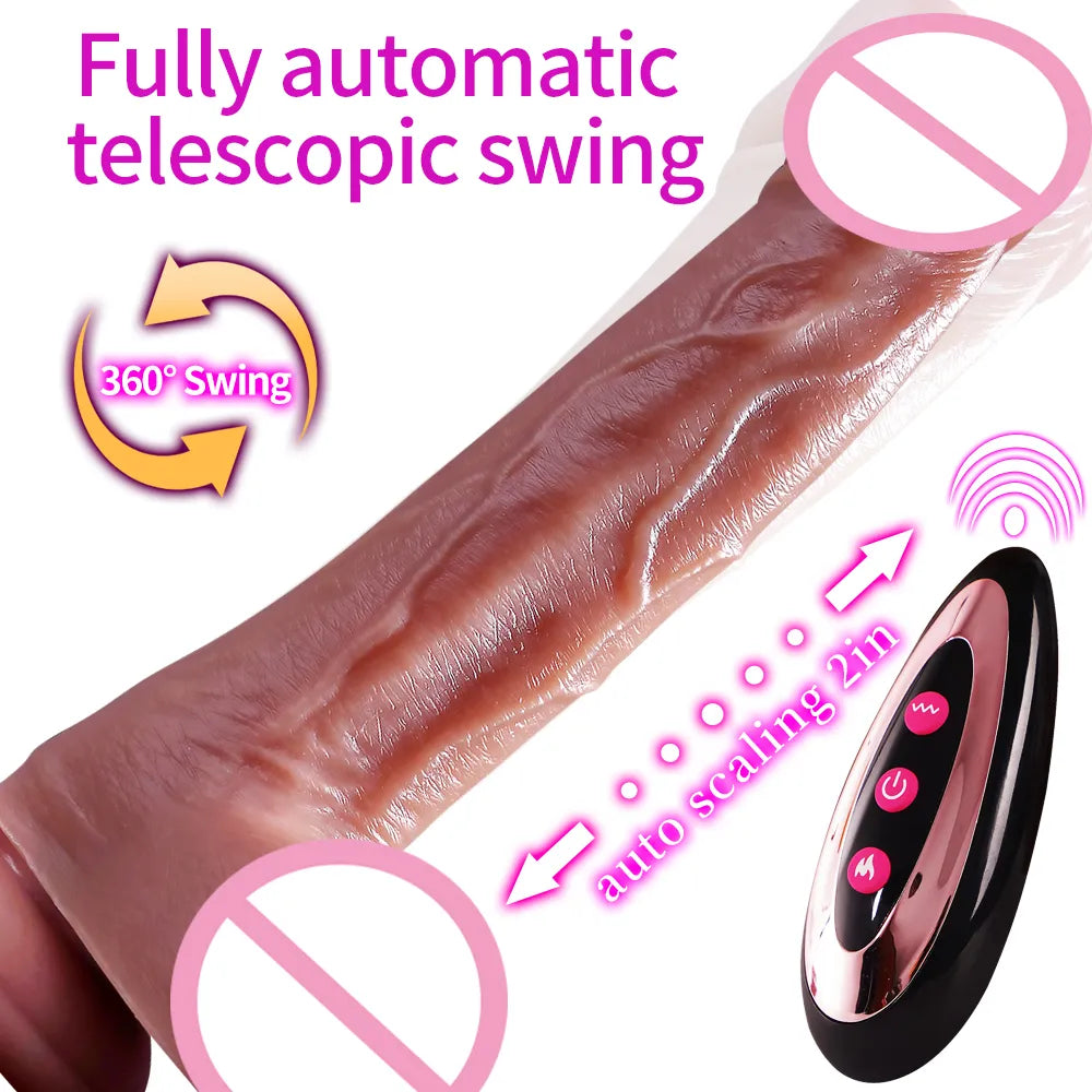 Black large fake dildo electric telescopic swinging fake penis masturbator adult sex toy soft heating vibrator G-point massager