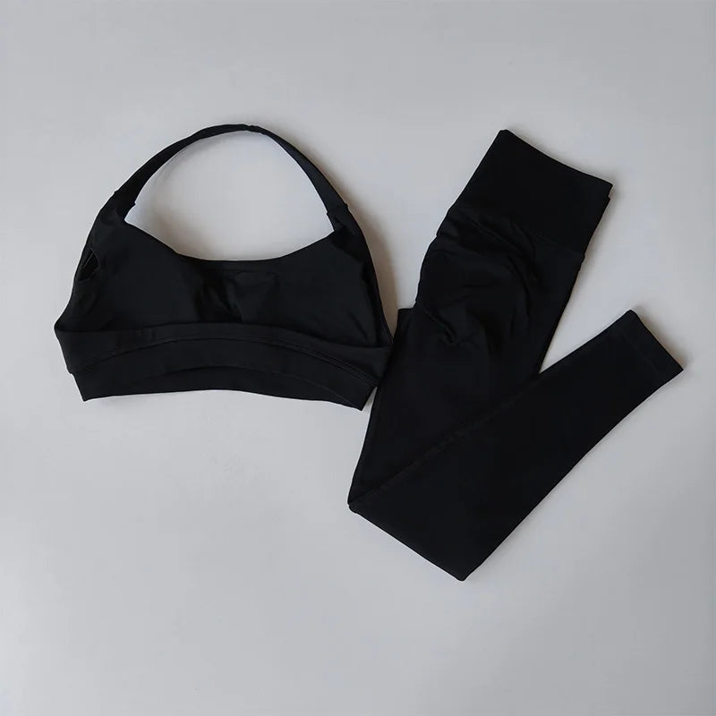 2 PCS Set 12 Colors Sports Suit Women's Running Seamless Yoga Thin Straps Beautiful Back Fitness Bras Gym High-waisted Peach Leggings Sets