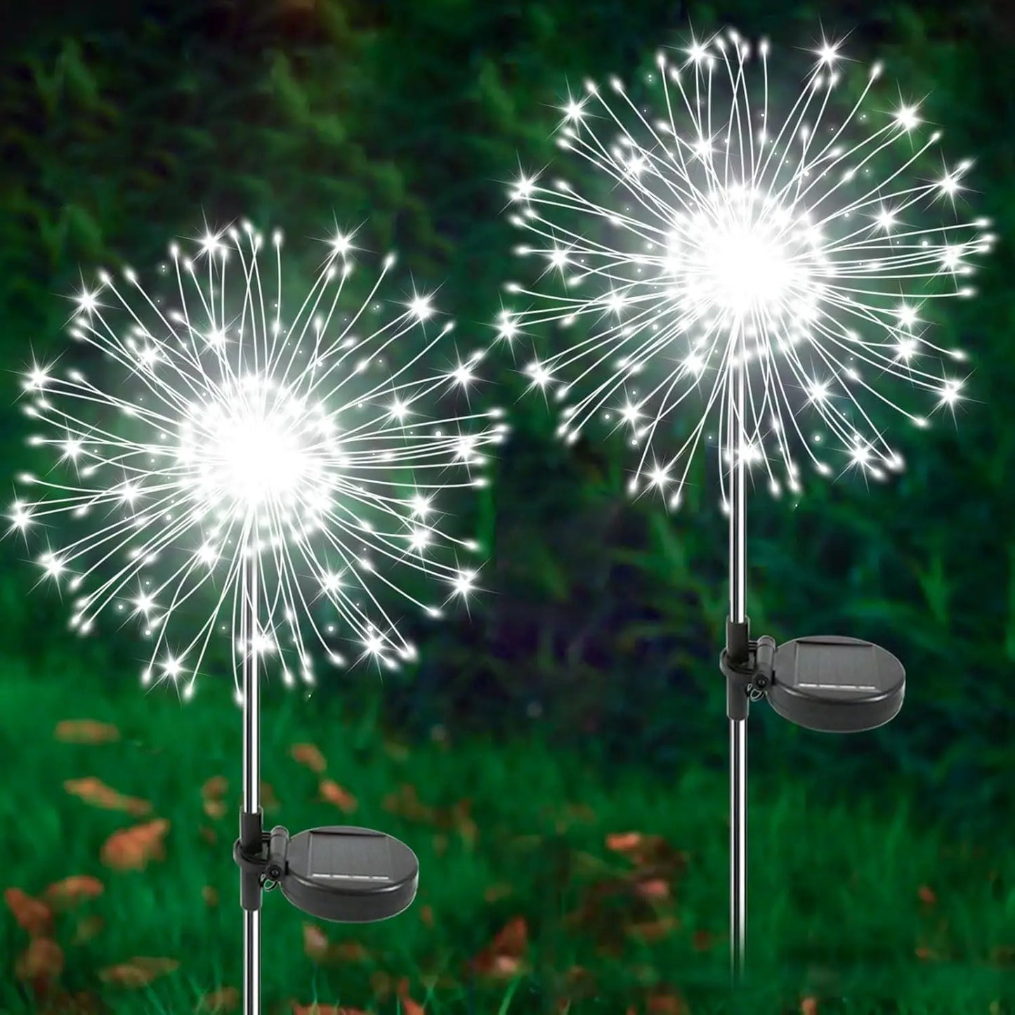 NEW 2PCS Set Solar Outdoor Firework Lights 200 LED Waterproof 2 Modes Decorative Sparkles Stake Landscape Light for Party Garden Footpath Lighting Accessories