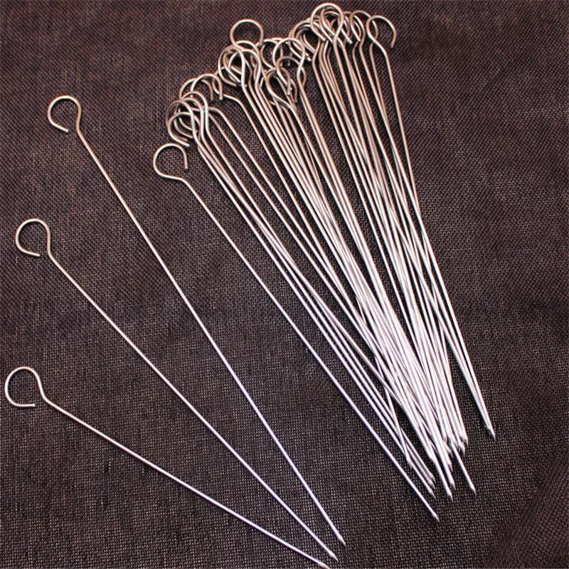 50-100 PCS Set Meat Goose Round Roast Skewers Stick Stainless Steel BBQ Needle Barbeque Skewers Kitchen Utensils Outdoor Camping Picnic Cooking Accessories