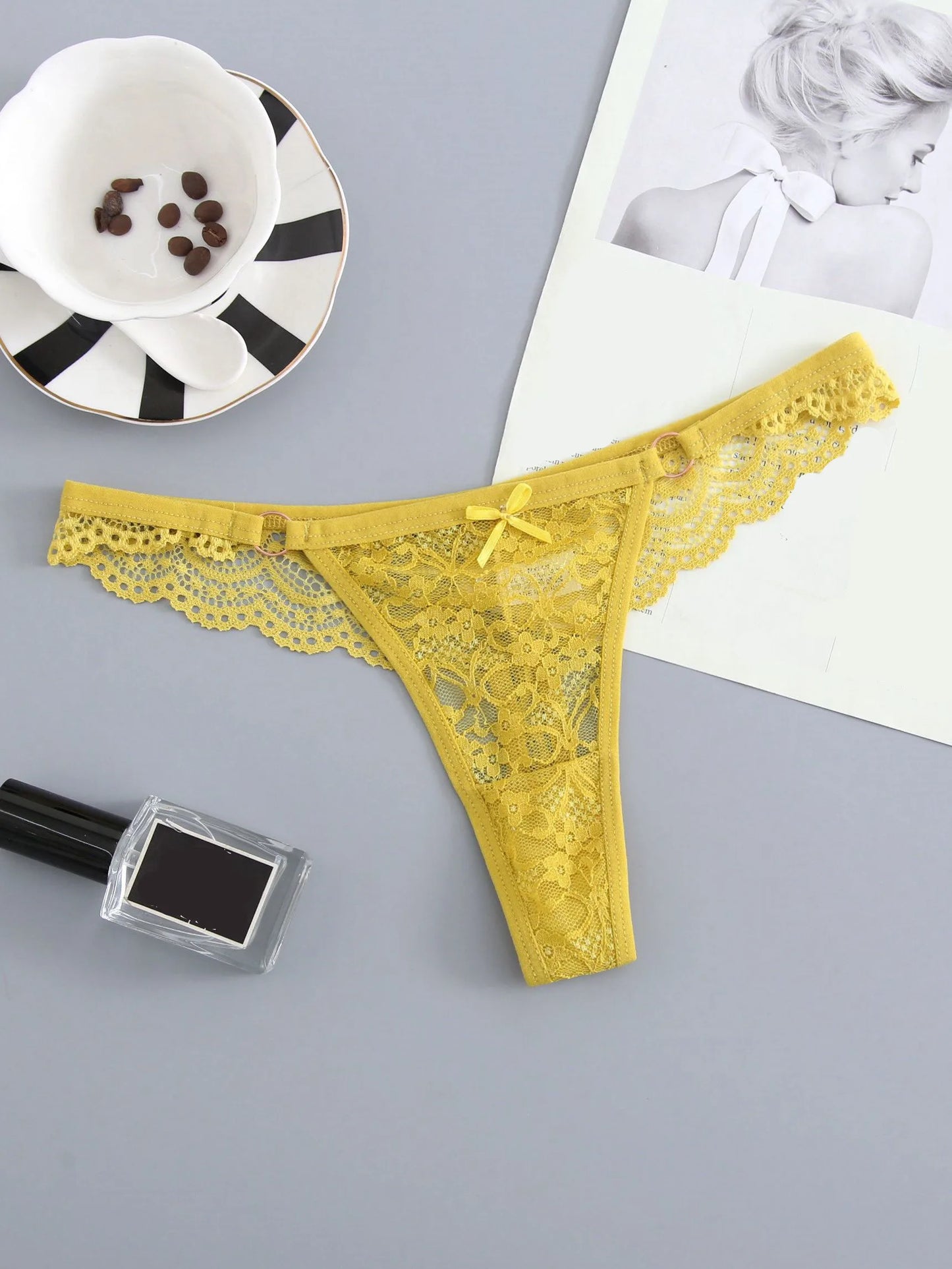 6PCS Set Women Underwear Sexy Lace Solid Color Thong Brazilian G-String Translucent Low-Rise Women's Panties Ladies Sexy Underwear Supplies Girls Lingerie Fashion Clothing Products