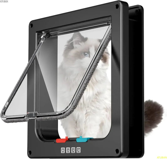 NEW Arrivals Large Cat Door Interior Puppies Door White/Brown/Black Color Pet Door for Cat Exterior Door 4 Modes Locking Suitable for Window and Wall, Strong Durable Door Pets Supplies
