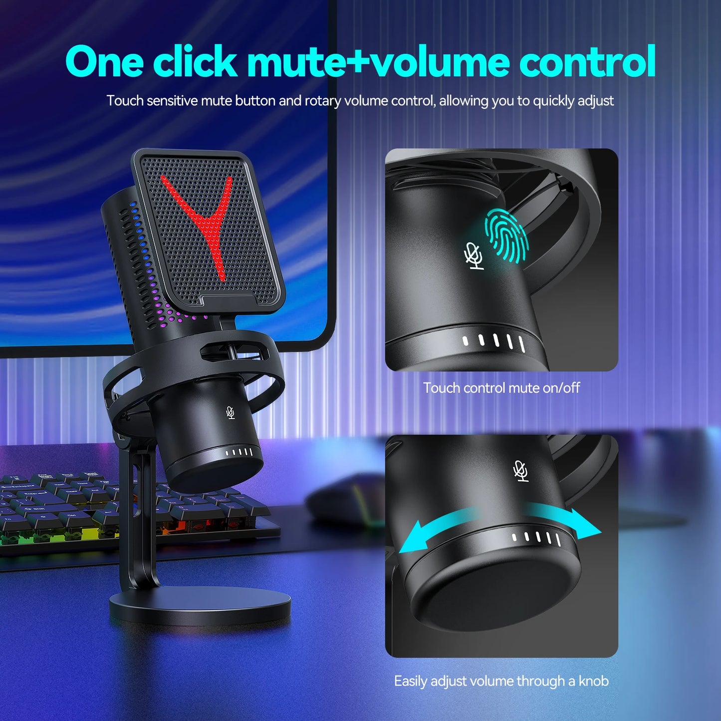 NEW Arrivals Gaming Microphone Professional Condenser Mic PC Laptop Computer Mike RGB USB Wired Studio Streaming Podcast Gamer Karaoke PC YouTube Tik-Tok Kit Electronics Accessories Supplies
