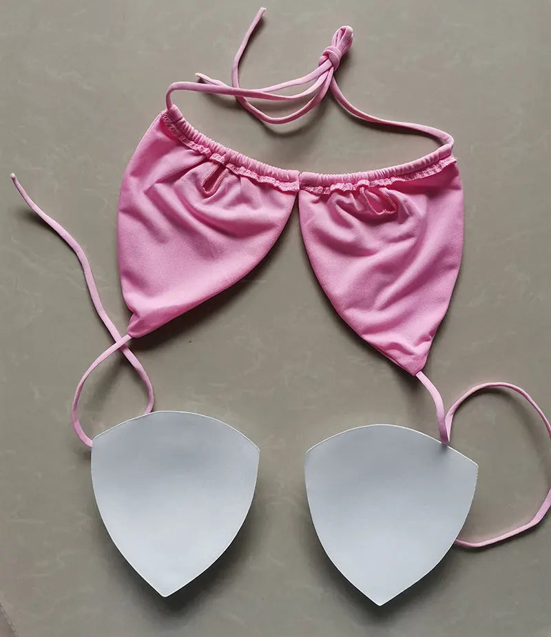 2 PCS Set S-XL Multi-Colors Summer Women's Sexy Bikini Push-Up Padded Bra Brazilian Thong Split Swimwear Female Bandage Bathing Suit Adjustable Lacing Swimsuit Solid