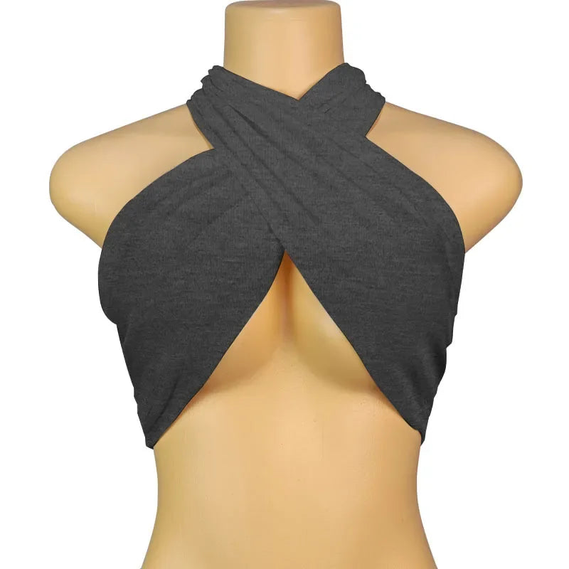 Multi-Colors Sexy Tank Top Cross Bandage Backless Sleeveless Halter Crop Tops Women Bare Midriff Camisole Female Tube Top Cropped Vest
