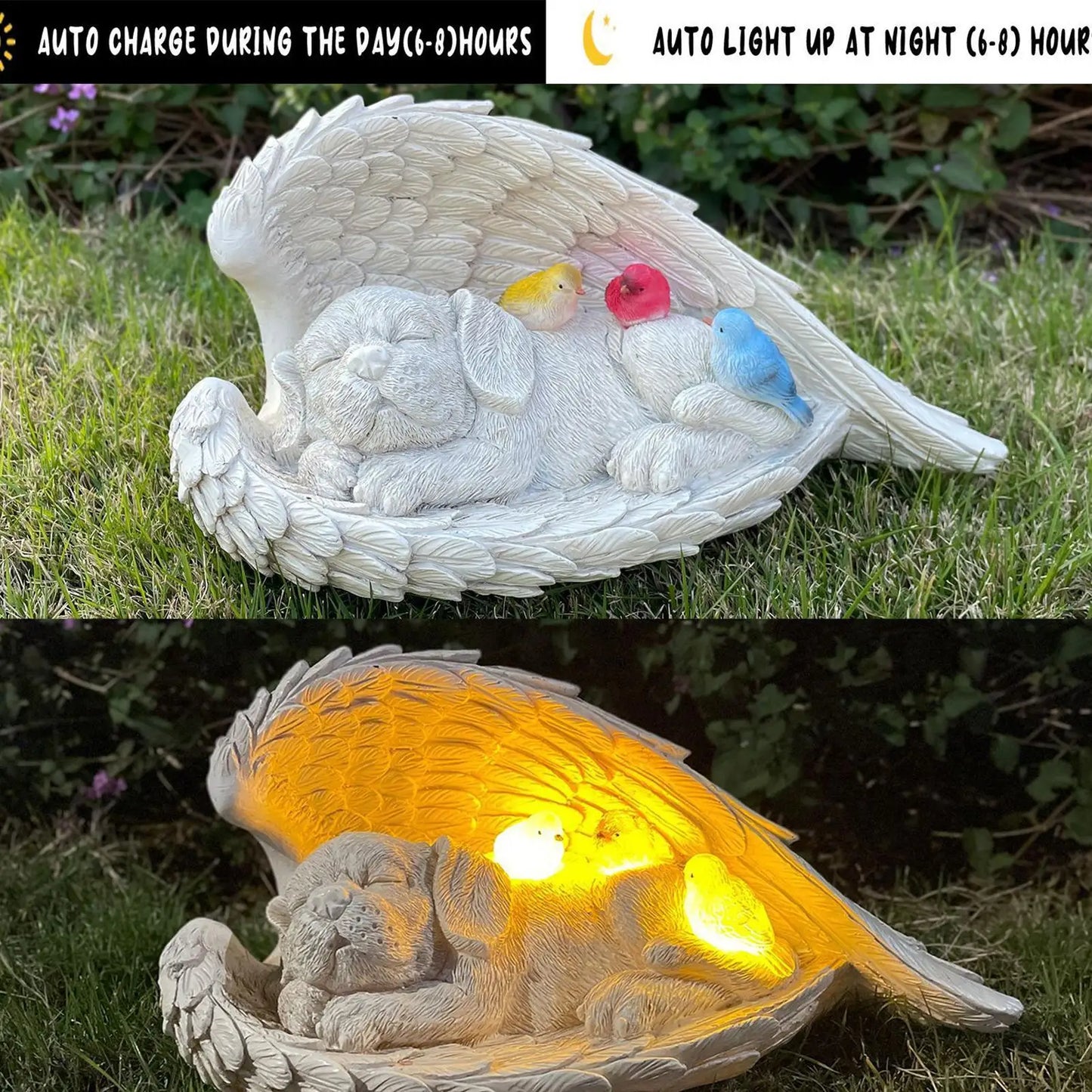 Dog Cherub Solar Lights Statue Outdoor Garden Lawn Memorial Sculpture With Solar Light Waterproof Resin Dog Garden Statue For Yard Lawn Garden Porch Pets Memorial Supplies