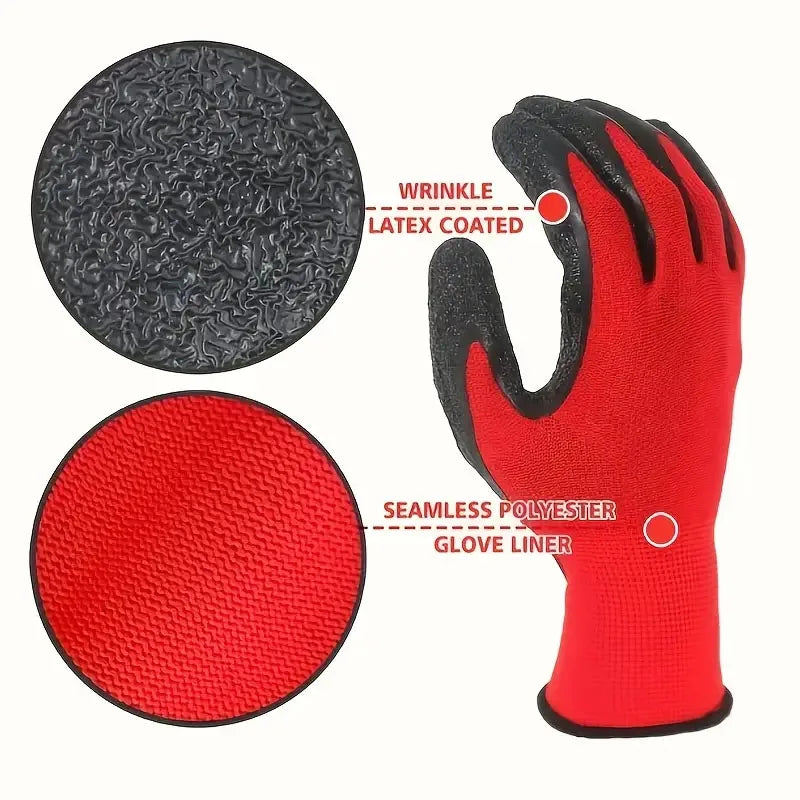 NEW Arrivals 5/10pairs Blue/Yellow/Red Non-Slip Thicken Latex Rubber Safety Work Gloves Palm Coated Gloves Mechanic Working Kitchen Gloves for Garden Home Work Tools Home Garden Accessories