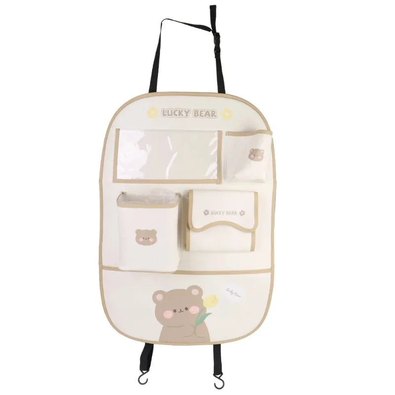 Car Backseat Organizer Cartoon Style Kick Mat Protector for Kids Detachable with Touch Screen Tablet Holder 5 Storage Pockets