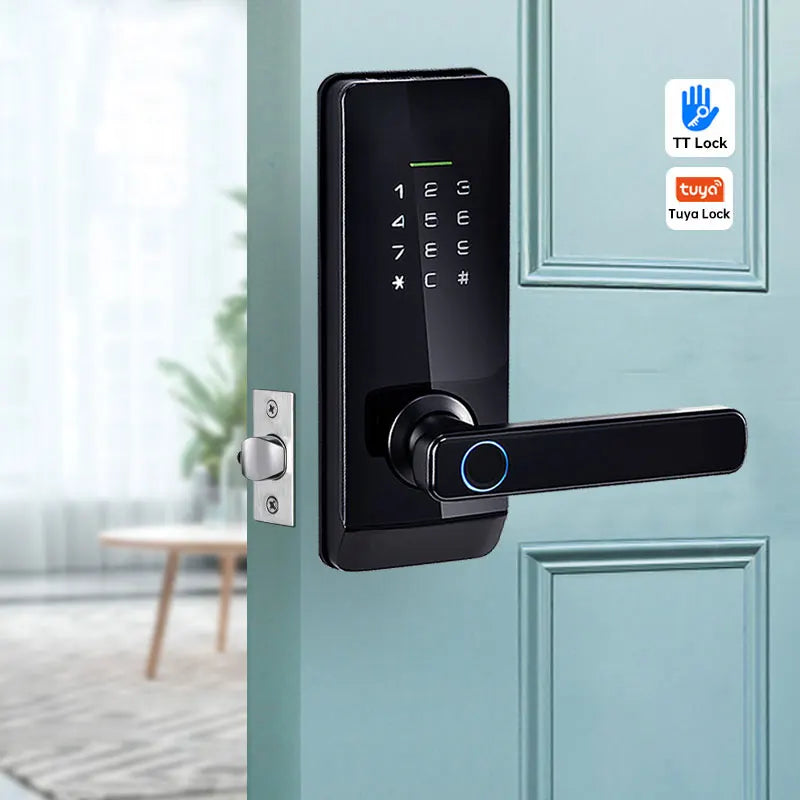 Digital Door Lock WIFI TUYA Fingerprint Password with Handle APP RFID Smart Lock Multiple Unlocking for Front Door Bedroom Home