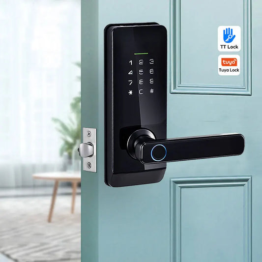 Digital Door Lock WIFI TUYA Fingerprint Password with Handle APP RFID Smart Lock Multiple Unlocking for Front Door Bedroom Home