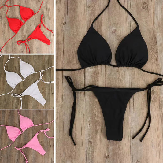 NEW 2PCS Set S-XL 6 Colors Summer Sexy Swimsuit Women Sexy Bikini Set Push-Up Padded Bra Thong Swimwear Beachwear Bathing Suit Female Sexy Swimsuits