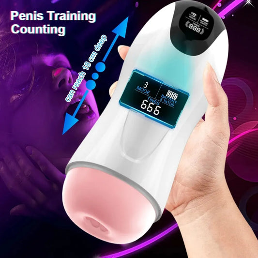 Adult Automatic Male Masturbator Cup Vibration Blowjob Real Vagina Pocket Pussy Penis Oral Sex Machine Toys for Man Adults 18+