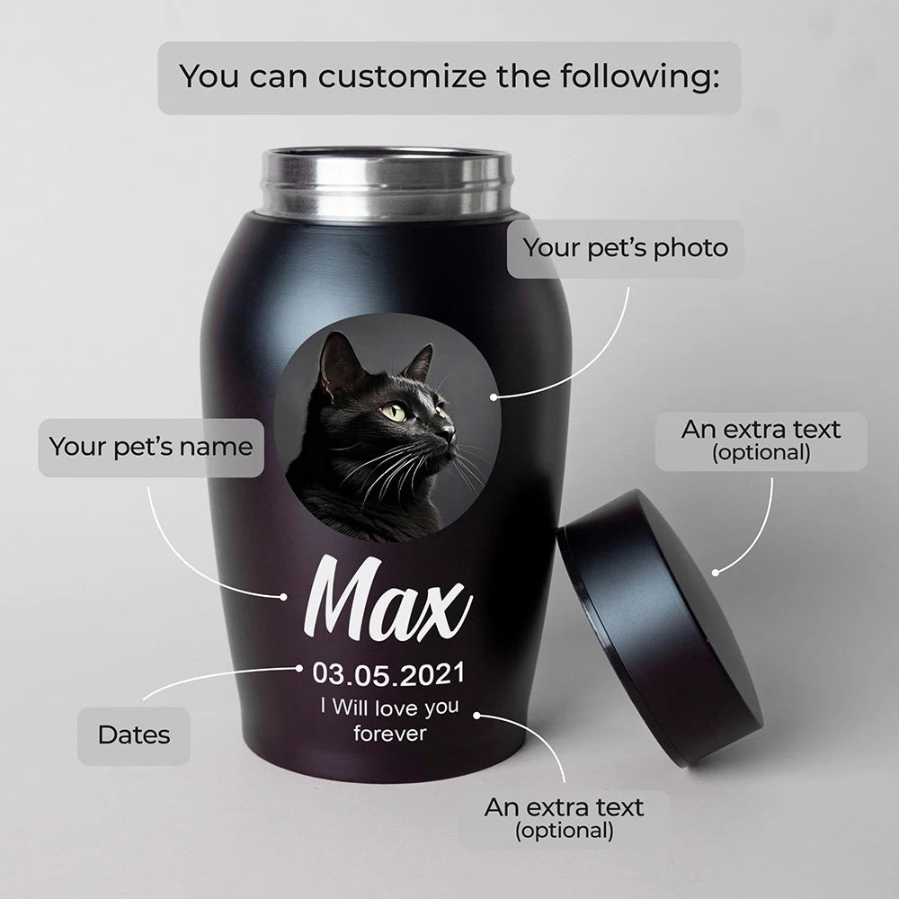 Dogs Cats Custom Pet Urns for Ashes Stainless Steel Cat Dog Urns Memorials Pet Photo Names Dates Urn for Dogs Ashes Pet Souvenir Jar Keepsake Gifts Pets Last Farewell Funeral Supplies