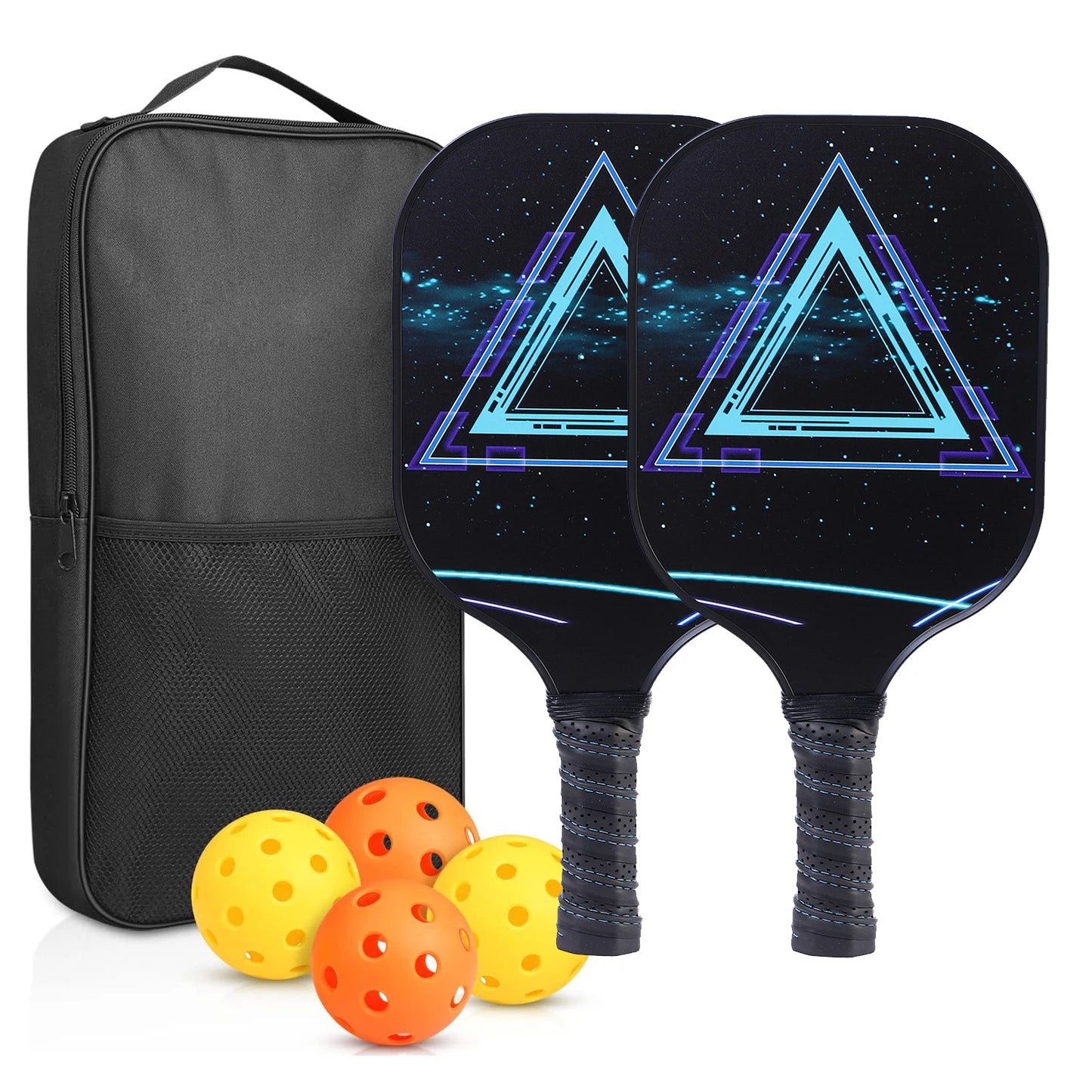 NEW Full Set Professional Fiber Glass Top Quality Pickleball Paddles Set of 2 USAPA Approved Fiberglass Pickle Ball Paddles with 4 Pickle Balls Durable Beach Rackets for Beginners Sports Accessories