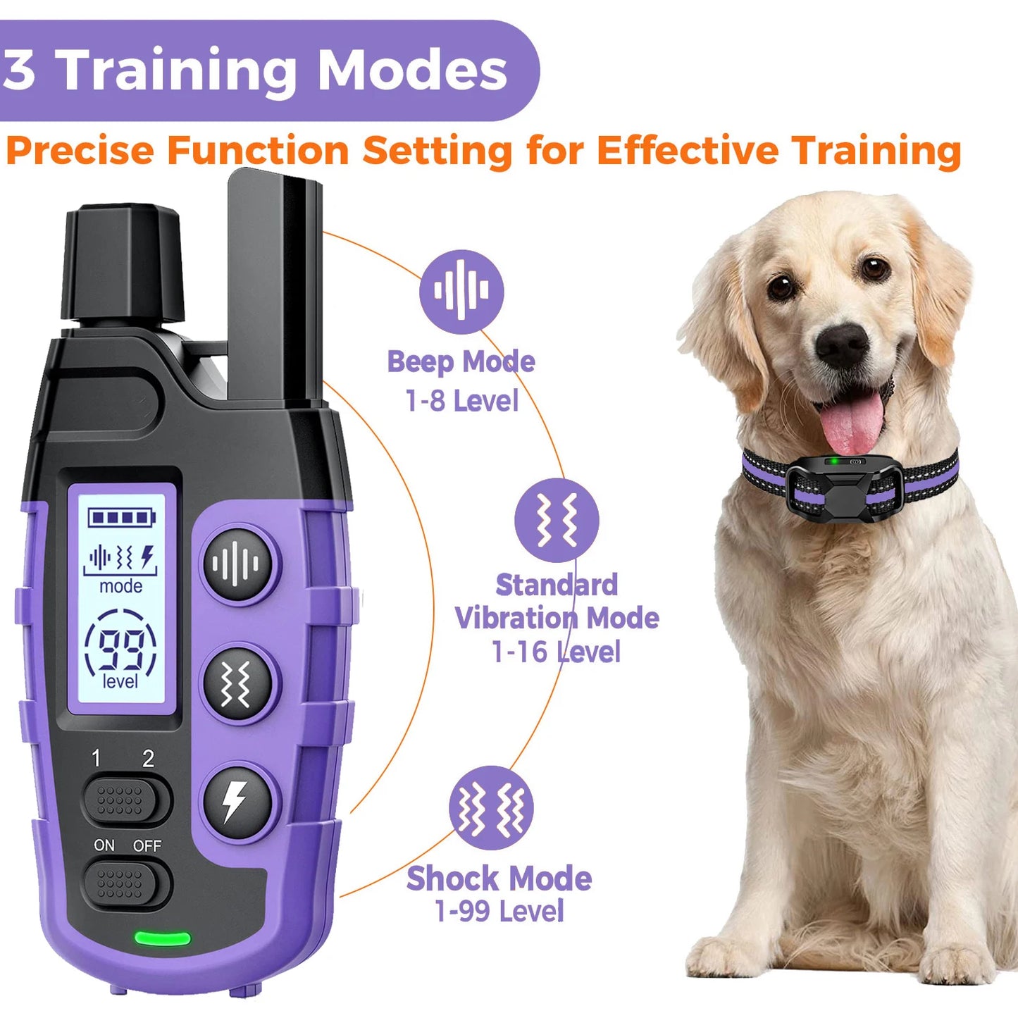 3300Ft Electric Dog Training Collar Remote Control Waterproof Pet BehaviorFor 5-120lbs Puppy With Shock Vibration Beep