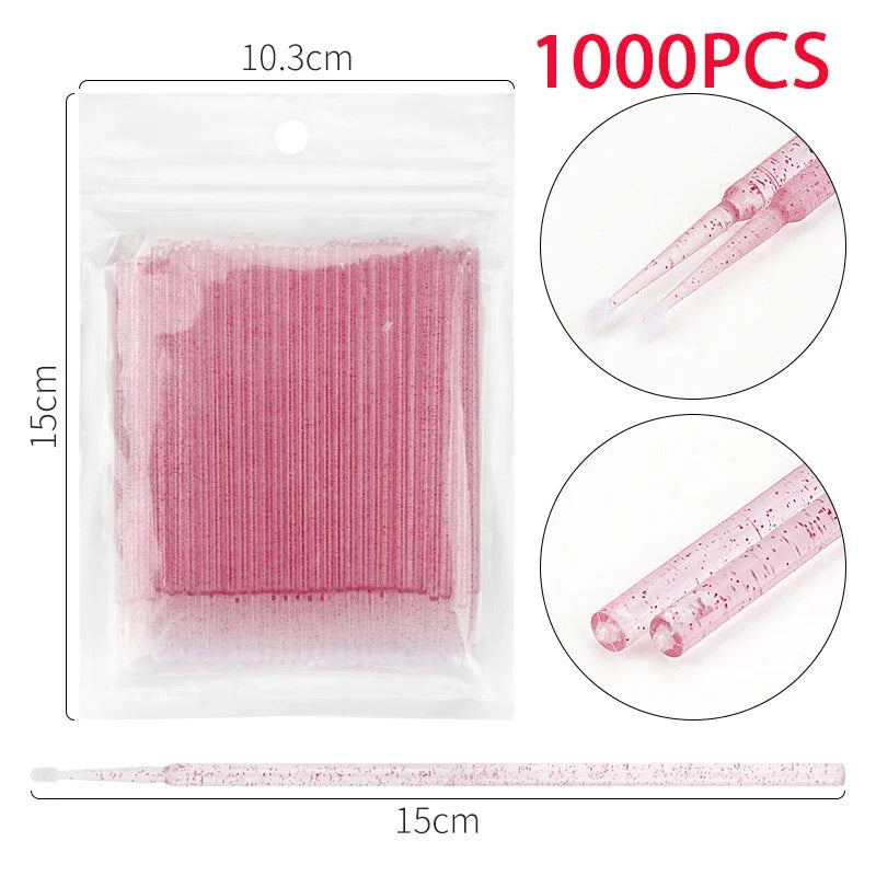 500/1000PCS 4 Colors Eyelash Wool Fiber Cleaning Brush Highly Colorful Crystal Brush Eyelash Micro Brush Beauty Makeup Clean Remover Tool Women Cosmetic Accessories