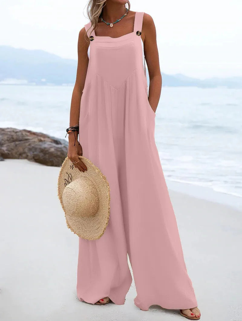 Plus Size  Spring/Summer New Ethnic Style Fashion Solid Color Wide Leg Jumpsuit Quick Sale European and American Women's Cross