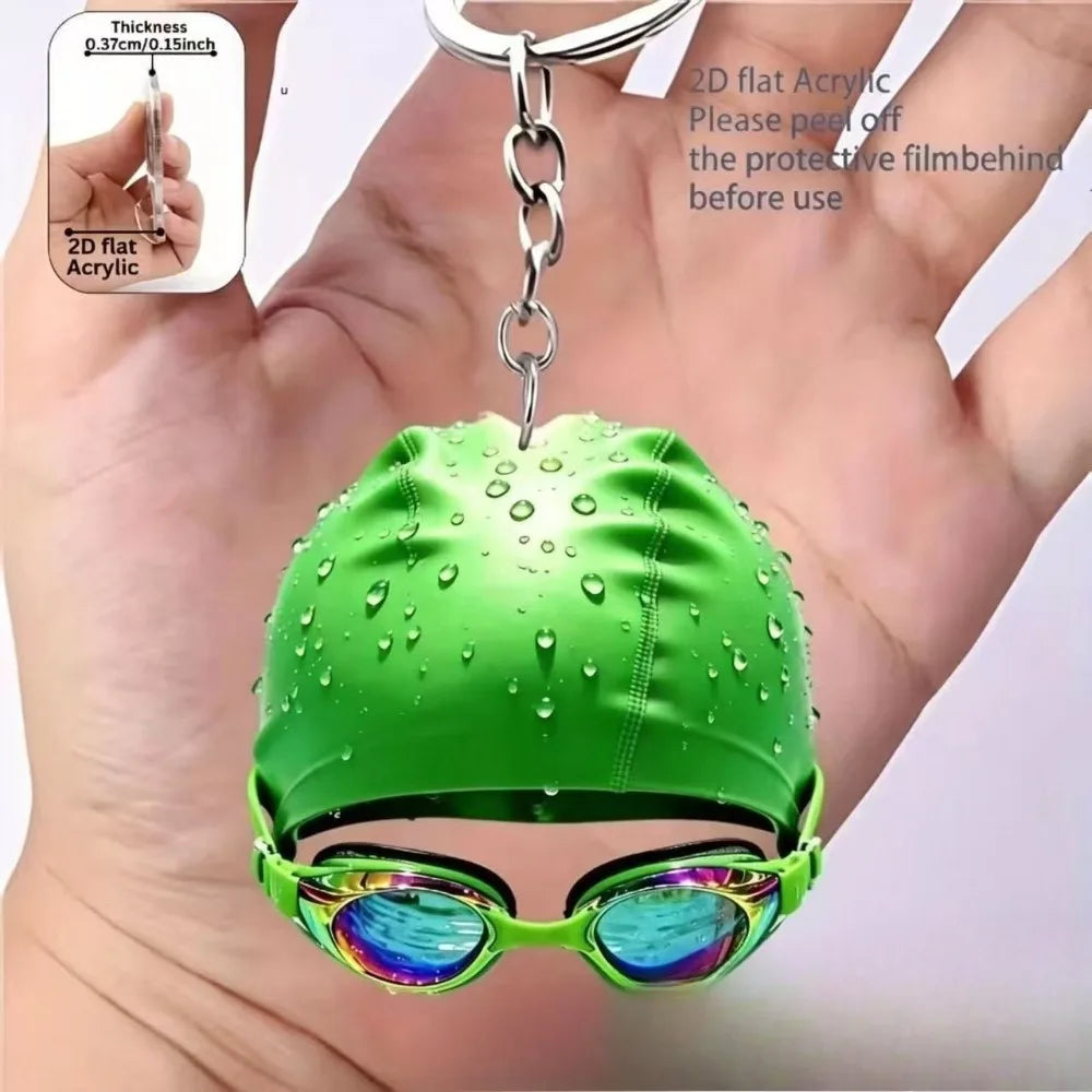 10 Colors High Aesthetic Simulation Swimming Goggles Swim Cap Design Keychain Acrylic 2D Flat Pendant Backpack Creative Gift for Women Man Sports Gifts